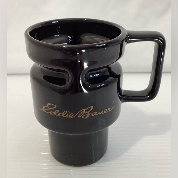 Eddie Bauer Ceramic Coffee Mug Black w Gold Logo - Picture 1 of 6